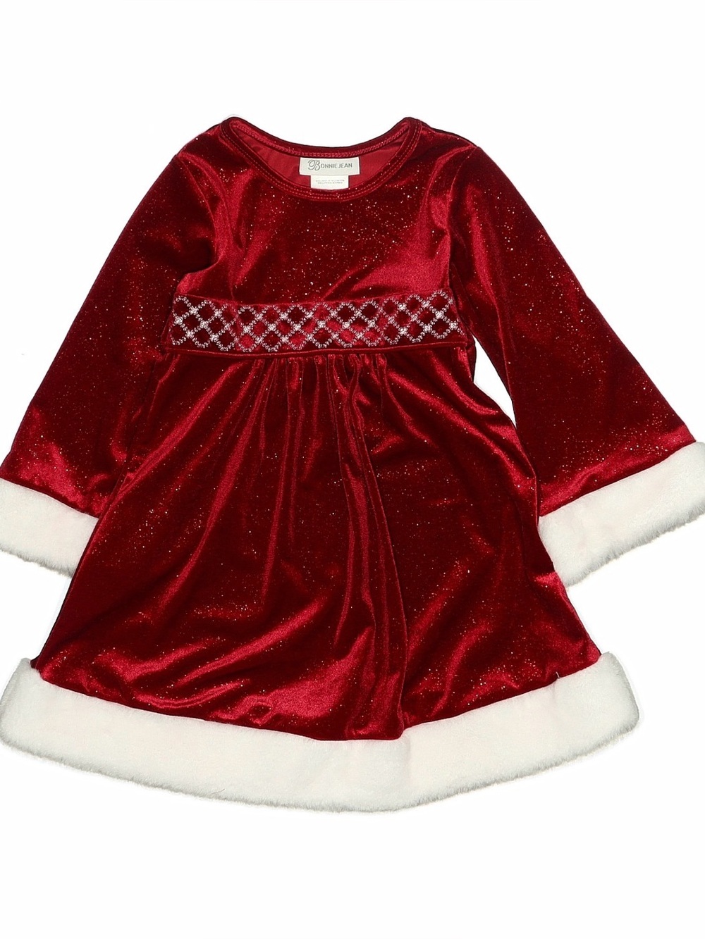 Bonnie Jean Red Velvet Holiday Dress with White Faux Fur Trim SZ 4T